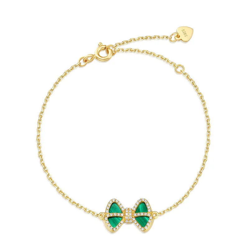 Zircon Malachite Bowknot Sterling Silver Bracelet